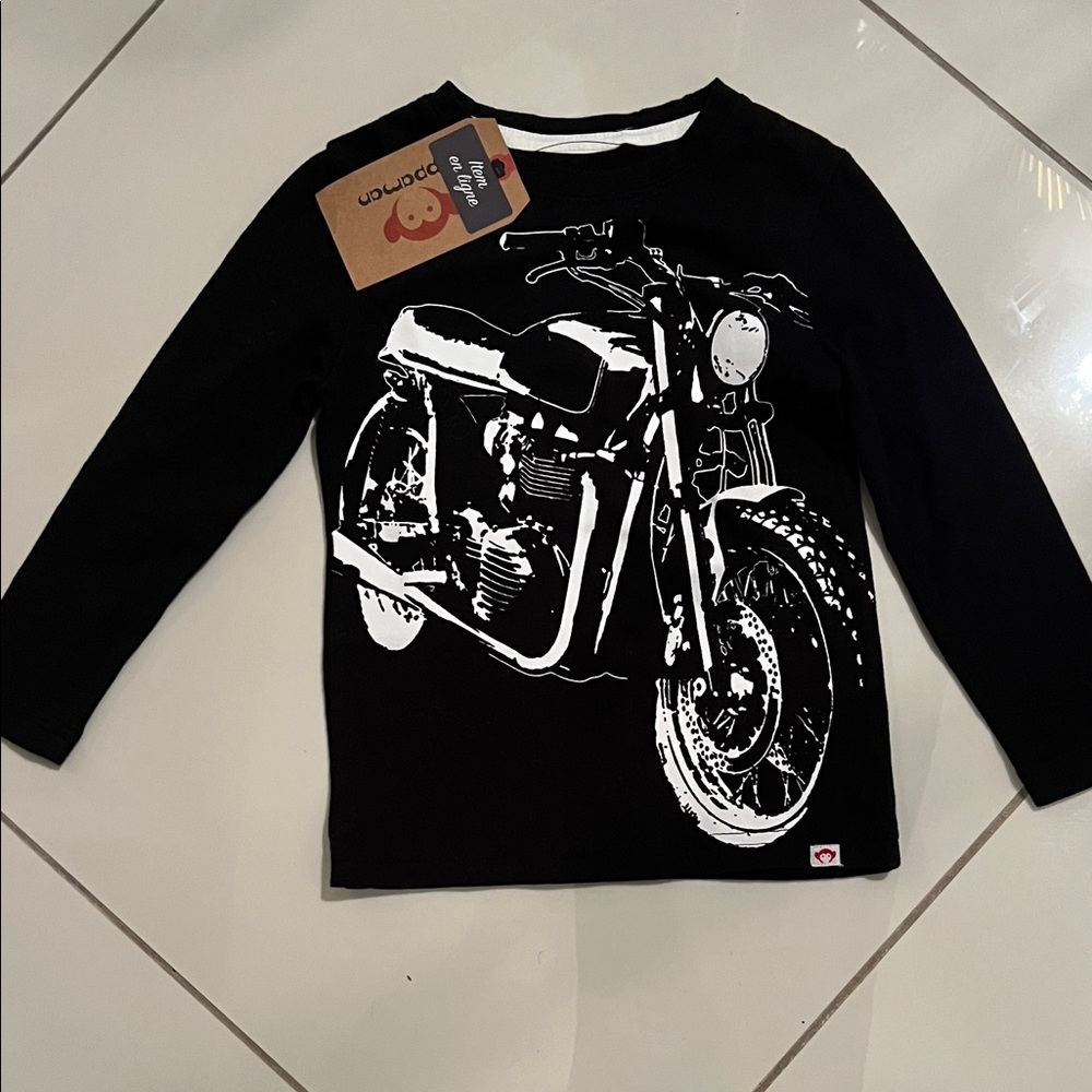 Appaman Black Long Sleeve Kids Tee with Motorcycle Design